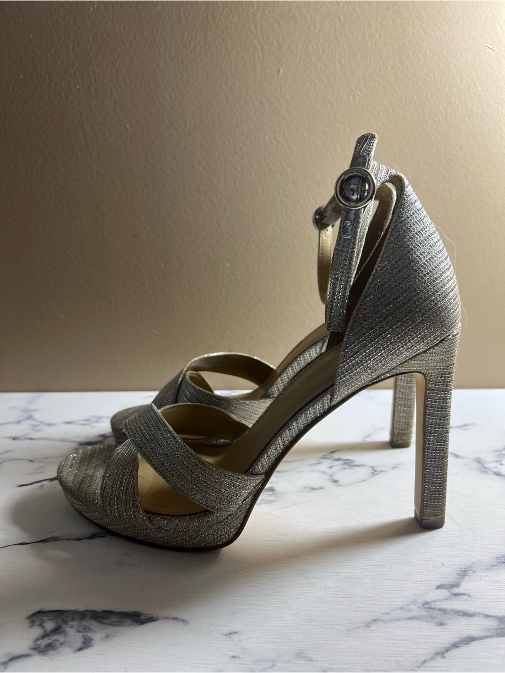 Michael Kors Gold Glitter Strappy Open Toe Heels Sandals Womens 8M